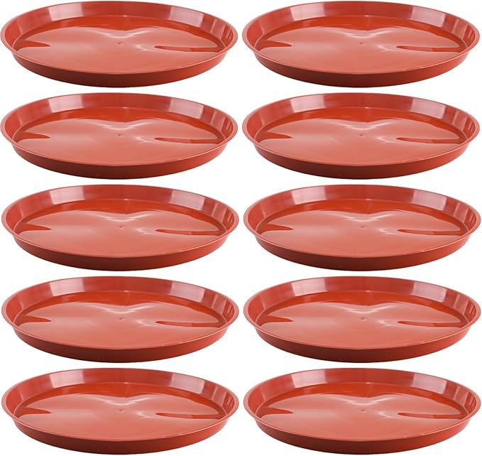 10 Pack Plant Saucer 14 Inches Plant Trays for Pots Plastic Round Drip Trays Flower Pot Saucers Black Planter Water Tray Plant Drainage Tray, Red