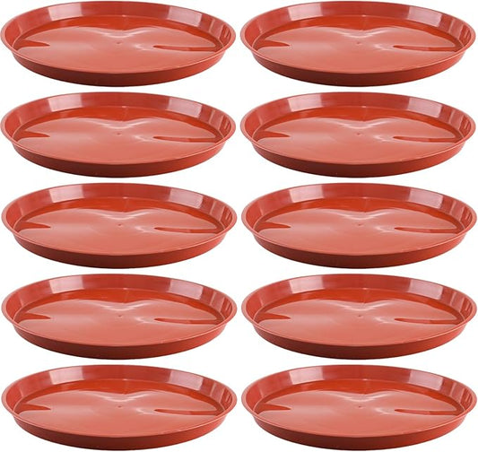 10 Pack Plant Saucer 14 Inches Plant Trays for Pots Plastic Round Drip Trays Flower Pot Saucers Black Planter Water Tray Plant Drainage Tray, Red