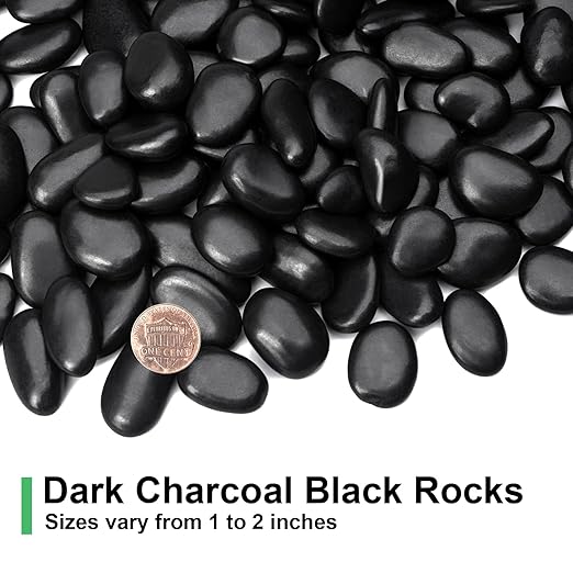 5 Pound Decorative Stones, Black Pebbles for Landscaping, Plant Rocks for Pots Outdoor and Indoor, 1"-2" Polished River Rocks for Vase Filler, Garden Decor