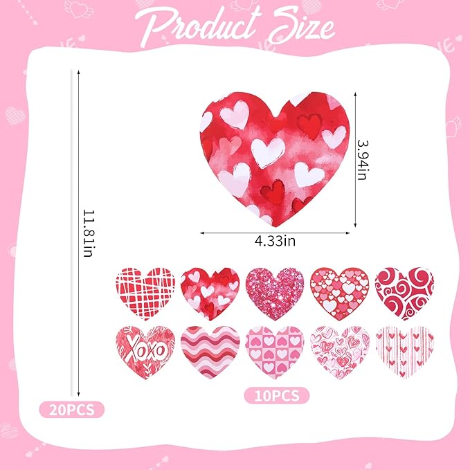 10 Pcs Valentine’s Day Heart Planter Stakes - 11.8" Double Side Heart Decorative Garden Yard Stakes Valentine's Day Outdoor Decor for Indoor Outdoor Patio Planter Pot Lawn Pathway Wedding Decor