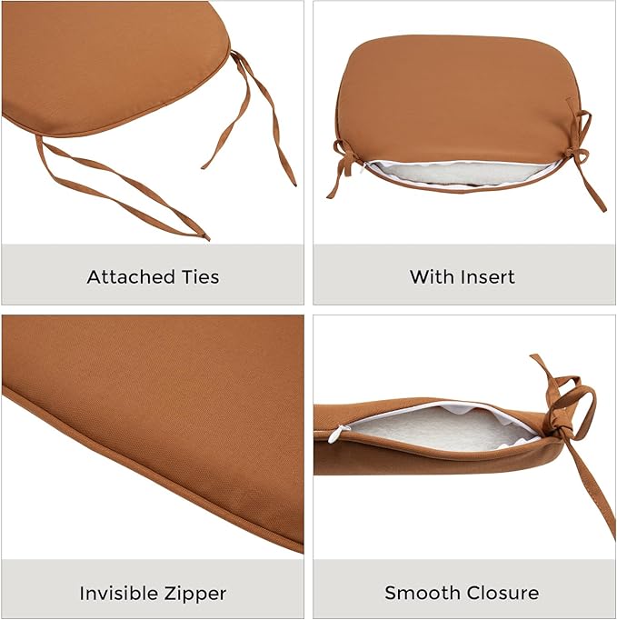 Outdoor Chair Cushions Set of 2,Patio Seat Cushion 17"x16"x2",U-Shaped Dining Chair Cushion 17 by 16 Inch,Water Resistant,Fade-Resistant Chair Pads for Kitchen Garden Furniture(Caramel Orange)
