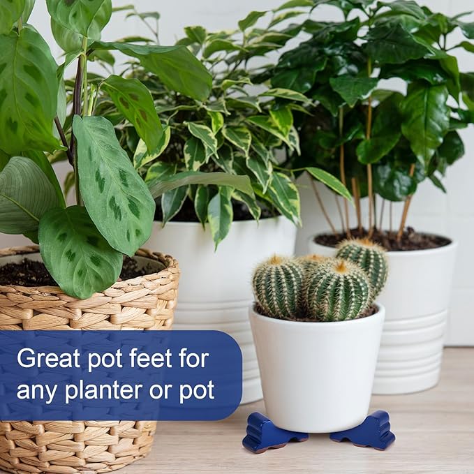 Kigeli 6 Pcs Resin Garden Pot Feet for Outdoor Planters 3 Inch Long 1.5 Inch Tall Flower Handmade Elevator Plant Feet Frost Proof Lifter for 14-20 in Pot(Royal Blue,Classic)