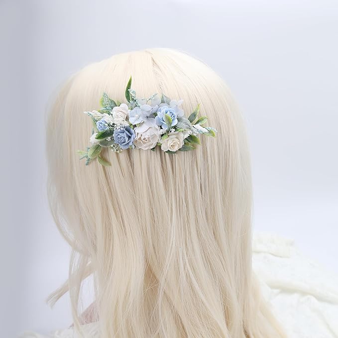 Blue Floral Comb with Baby's Breath Prom Flower Bridesmaids Clips Garden Wedding Hair piece Photo Prop Prom Headpiece Picnic Hair Accessories
