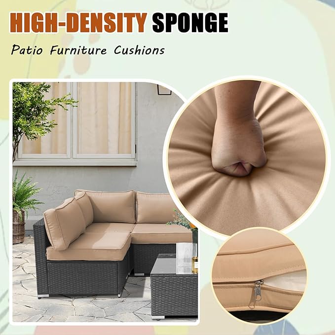 14Piece Outdoor Sofa Cushion Replacement, Patio Furniture Waterproof Cushion with Zippers, fit 6-Seat Outdoor Wicker Rattan Sectional Couch (Beige, 25.6"x25.6"x3.9")