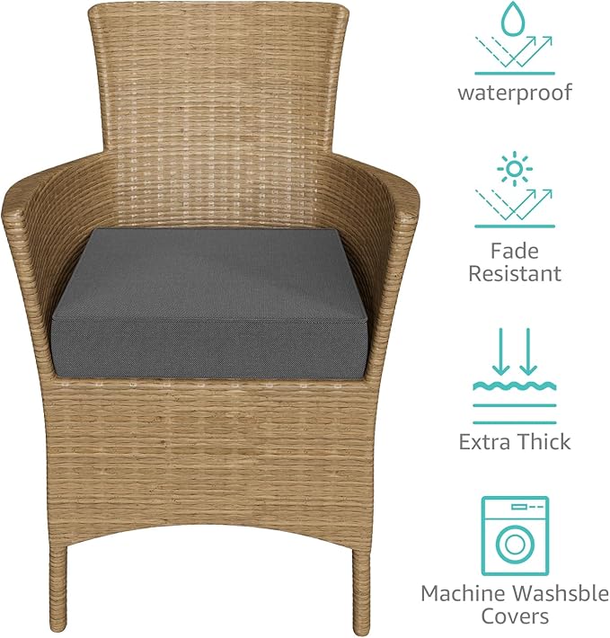 YENING 23x23 Memory Foam Outdoor Chair Cushions Waterproof 4 Inch Extra Thick Patio Seat Pads for Furniture Grey Set of 2