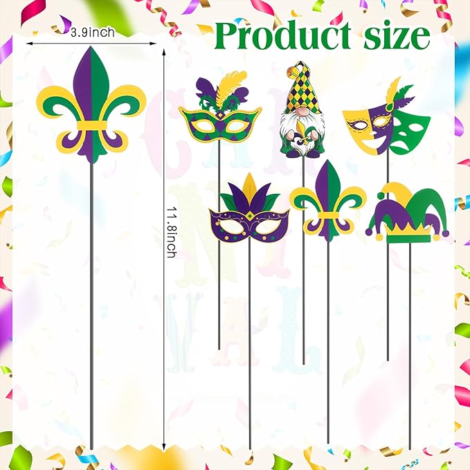 Pickmesh 6 Pcs 12" H Mardi Gras Metal Yard Sign Metal Yard Sign Barn Garden Stake for Mardi Gras Planter Pot Walkway Pathway Outdoor Decor Lawn Decoration