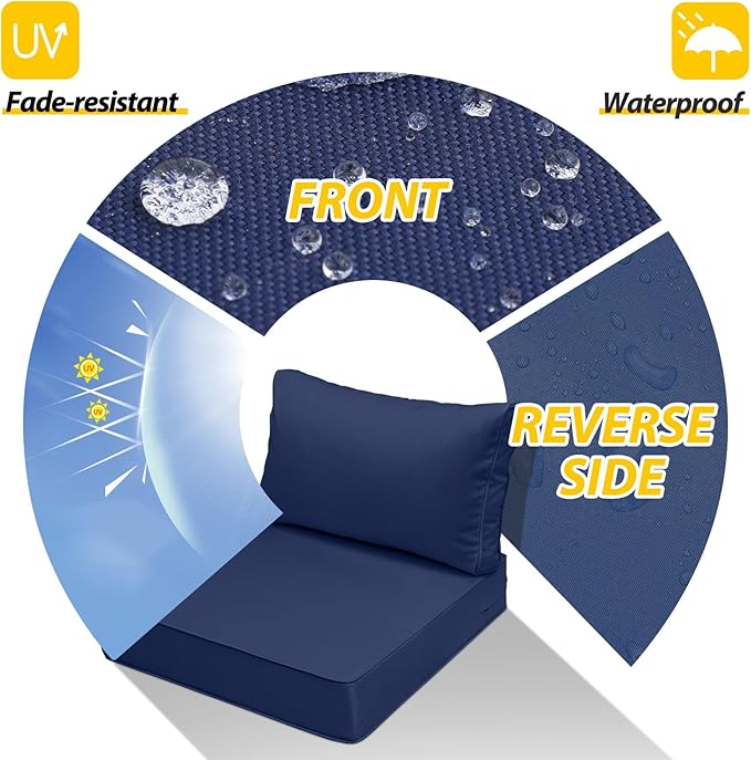 AAAAAcessories Outdoor Deep Seat Cushions, Waterproof, Fade-Resistant Patio Furniture Replacement Cushions, 25.5" x 25.5" x 5" + 25.5" x 13.5", Set of 4, Navy Blue