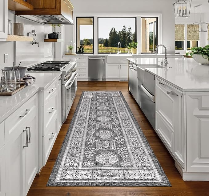 Keen Home Design Terrace Outdoor Runner Rug - 26"x67" Washable Indoor/Outdoor Rug for Patio, Kitchen, Balcony, Beach, Garden, Deck and Porch, Size: 2'2" x 5'7", Trend Black