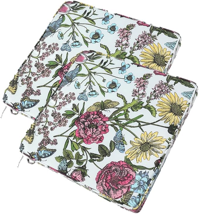 Outdoor Chair Cushions 18x18 Inch,Set of 2,Water Resistant Chair Pads with Ties,Square Seat Cushion 18"x18"x2.5",Patio Chair Cushion for Garden,Backyard Furniture(Butterfly Flower)