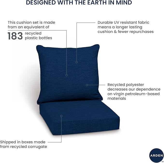 Arden Outdoor Deep Seat Cushion Set, 24 in x 24 in, Weather-Proof, Rain-Proof, Fade Resistant Patio Cushion for Chair, Sofa, and Couch Simone Blue Tropical