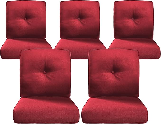 Belord Luxury 4" Thick Outdoor Cushion 5 Set - 22 x24 Inch 28D Sponge Filling Fade-Resistant Chair Cushion, Spill Proof Removable Patio Furniture Replacement Cushions for Sofa Bench Swing - Red