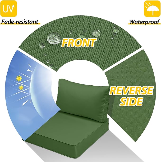 AAAAAcessories Outdoor Deep Seat Cushions, Waterproof, Fade-Resistant Patio Furniture Replacement Cushions, 25.5" x 25.5" x 5" + 25.5" x 13.5", Set of 4, Dark Moss Green