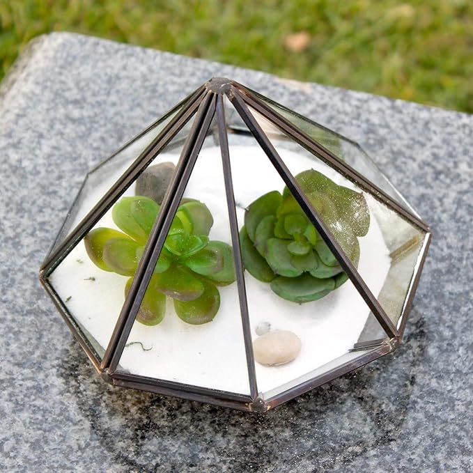 WGV Geometric Planter Terrarium Bulk, Width 5.3" Height 6" Clear Glass Black Frame DIY Succulent air Plant Miniature Fairy Garden Windowsill Tabletop Decor, Diamond 12 Pieces