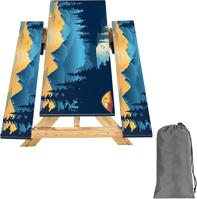 KENOBEE Picnic Table Cover with Bench Covers 6FT 3PCS, Camping Essentials Waterproof Windproof Tablecloth with Drawstring Bag, Fitted Rectangle Tables and Seats, 72", Lakeside Ember