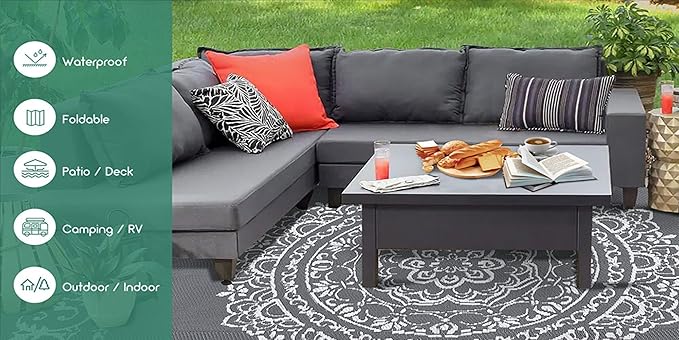 Pink Irregular Gravels Waterproof Outdoor Rug 7x9 Ultra Thin Non Skid Washable Easy Clean Durable Rugs for Backyard Balcony Garden Camping Pool Patios Deck Natural Indoor Outside Carpets