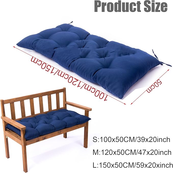 Outdoor Bench Cushion, Waterproof Swing Cushion Bench Seat Cushion, Swing Chair Replacement Seat Pads Cushion Pillow for Lounger Garden Furniture Patio Metal Wooden Bench (Navy Blue, 47.24x20in)