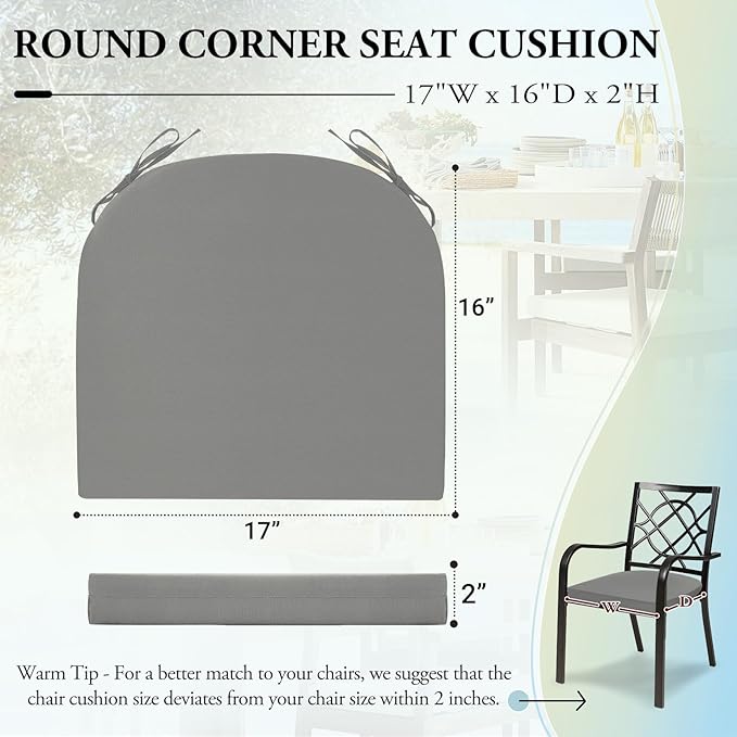 Wellsin Outdoor Chair Cushions for Patio Furniture - Patio Chair Cushions Set of 4 - Water Resistant Round Corner Outdoor Seat Cushions 17"X16"X2", Light Grey