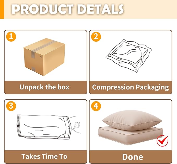 Amopatio Outdoor Chair Cushions 22.5"× 20.3" × 4", Set of 4 with Removable Cover, Waterproof & Fade Resistant seat Cushions for Patio Furniture, Beige