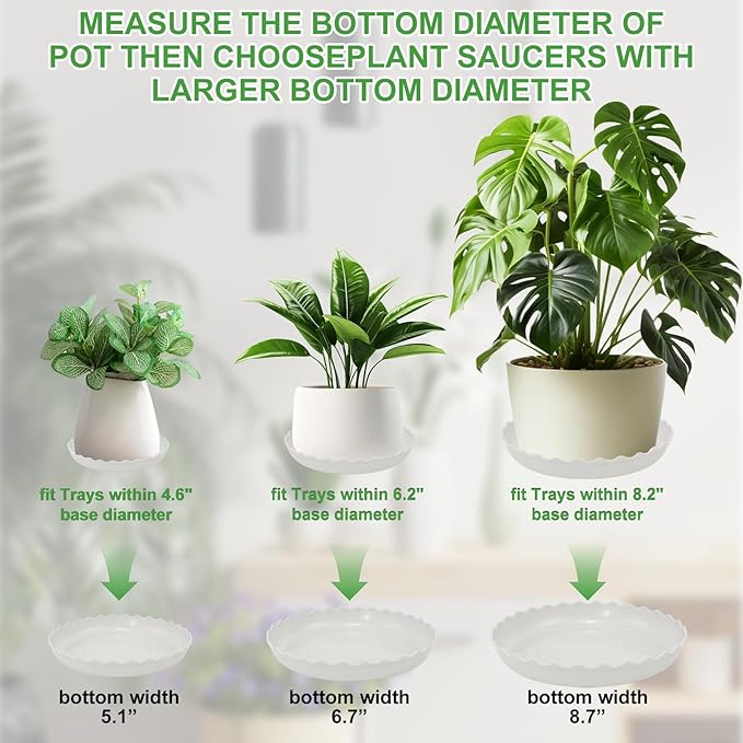 YUANAIYI 6 Packs Wave Plant Saucer - Plastic Flower Pot Drip Trays/Durable Heavy Duty White Plant Tray for Indoor and Out Door Plant(6/8/10 inch)
