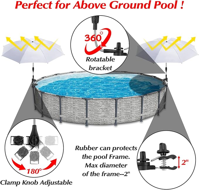 2 Pack Pool Shade Umbrella, 40" Adjustable Above Ground Pool Sunshade Canopy with Carry Bag,Patio Umbrella Use for Garden/PoolDeck/Backyard/Beach Chairs/Camp Trolley/Strollers/Golf Carts