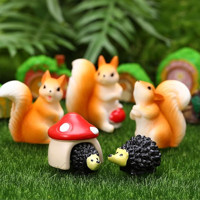 32 PCS Mini Fairy Garden Accessories Kit Miniature Garden Ornaments Included Resin House Statues Tiny Fairies Figurines Animal Plant Set for DIY Terrarium Potted Plants Dollhouse Desk Decor