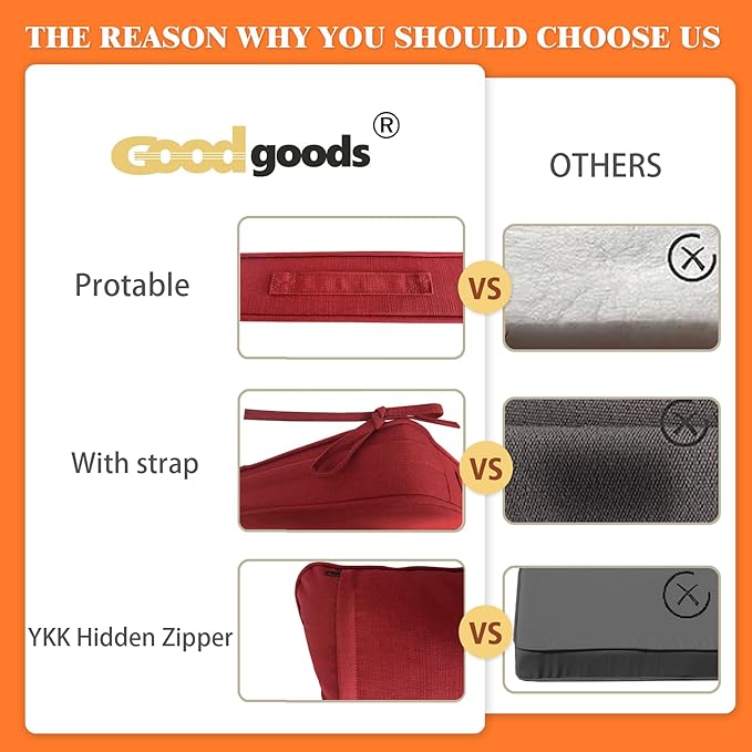 Goodgoods 19"x19" Outdoor Universal Cushion Set of 1 Water-Proof Stain-Resistant UV Resistant Weather Resistant High Resilience Foam Patio Cushions with Handles & Ties Chili