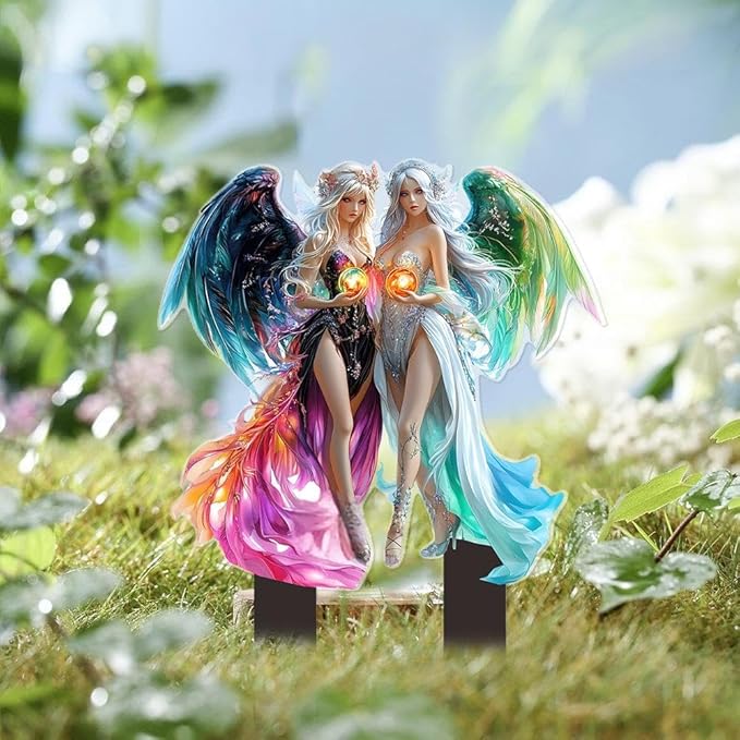 Garden Decor, Acrylic 2D Stake, Pot Plants Garden Yard Lawn Outdoor Fairy Statue Ornaments, Fairy Garden Accessories Decoration (Style C)