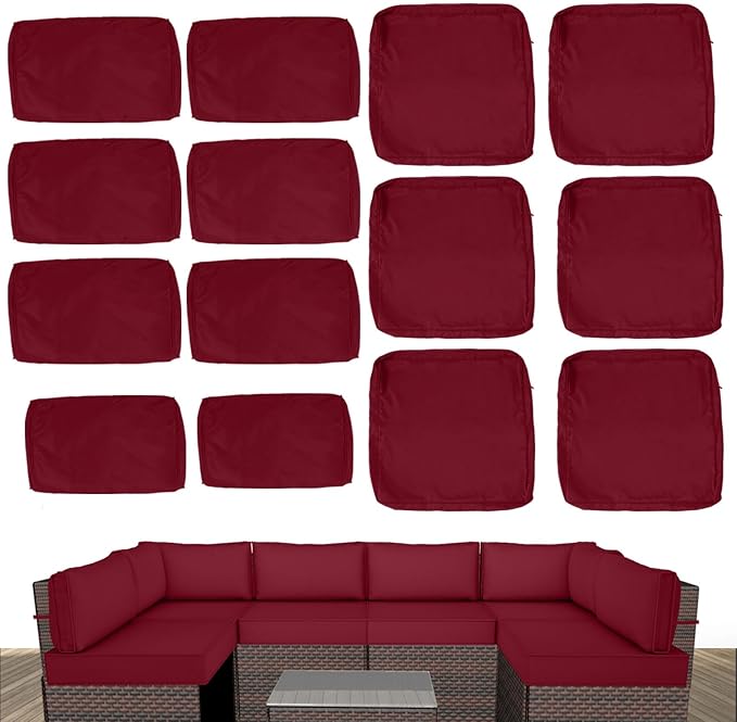 Outdoor Cushion Covers for Patio Furniture, Patio Cushion Covers Replacement with Zipper, Waterproof & Fade Resistant,Only Cover (Burgundy, 25.6Lx25.6Wx4H - Only Covers)