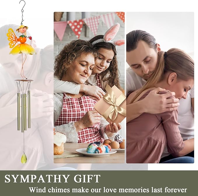 Taman Wind Chime for Outside - Flower Fairy Wind Chimes for Outside Aluminum Tubes Decorative Memorial Gift, for Home, Outdoor, Yard, Patio,Garden Decor