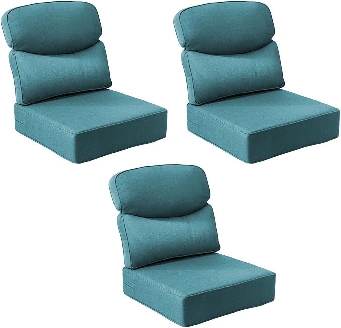 Outdoor Cushion Set for Patio Furniture, UV Resistant, Water Resistant - 6 Inch Thick Dual Layer Back Support Cushions– 24x24 Inch Patio Seat Covers for Chair/Sofa/Couch | Peacock Green | 3-Pack |