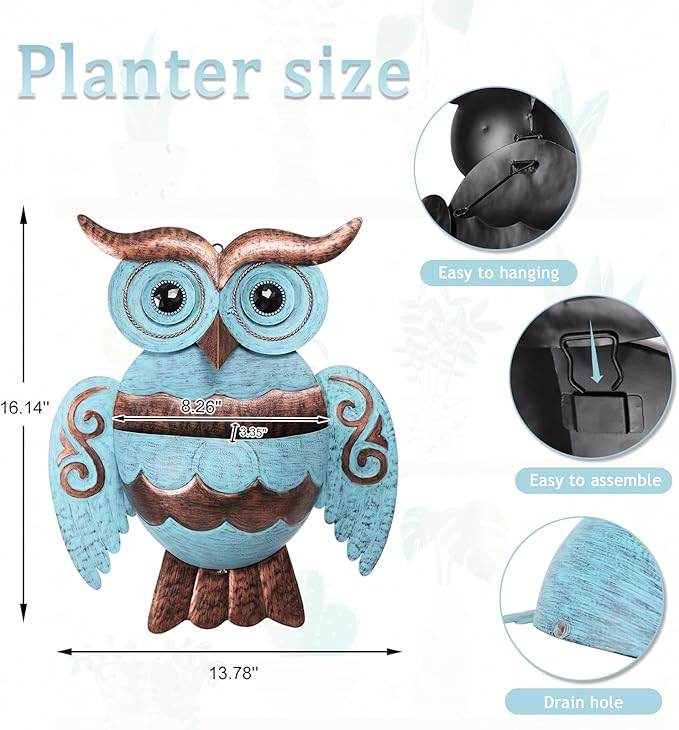 Metal Wall Planter Owl Wall Mounted Planters Small Flower Pot with Drainage for Indoor Outdoor Farmhouse Hanging Planter Succulent Plant Container Vertical Garden Yard Decor