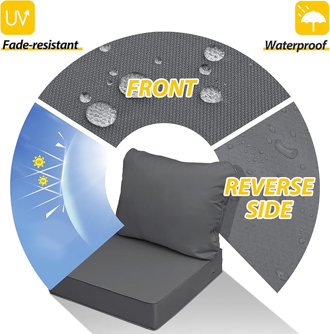 AAAAAcessories Outdoor Seat Cushions for Chairs, Fade-Resistant, Waterproof Patio Furniture Replacement Cushions, 23.5" x 25.5" x 5" + 23.5" x 19", Dark Gray