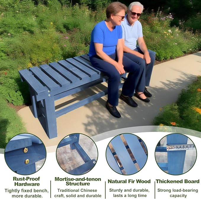 47.2'' Outdoor Garden Benches Weatherproof Patio Bench Two-Person Seat Backless Bench Wood Bench with Slatted High Temperature Bench for Front Porch Backyard (Upgraded to Prevent Fading)