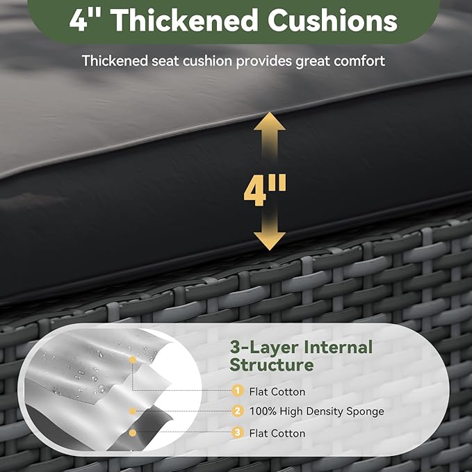 Aoxun Replacement Cushions for Outdoor Furniture, 14-Piece Outdoor Cushions for Patio Furniture, Deep Seat, Splash-Proof & Fade Resistant Couch Cushion for 6-Seat Patio Conversation Sets, Black