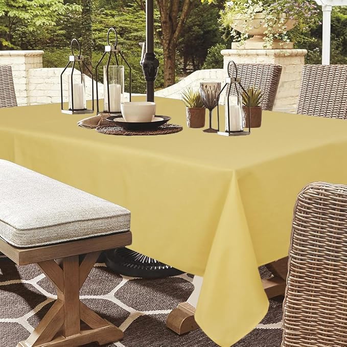 Outdoor Tablecloth Wrinkle-Free Stain Resistant Waterproof Polyester Fabric Table Cover with Zipper Umbrella Hole for Picnic/Party/Dinner/Patio Garden(60×84inch,Zippered,Yellow)