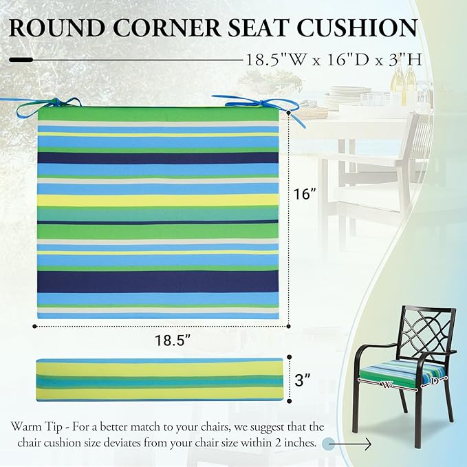 Wellsin Outdoor Chair Cushions for Patio Furniture - Outdoor Cushions for Chairs - Water Resistant Patio Chair Cushions Set of 4, 18.5"X16"X3", Stripe 01