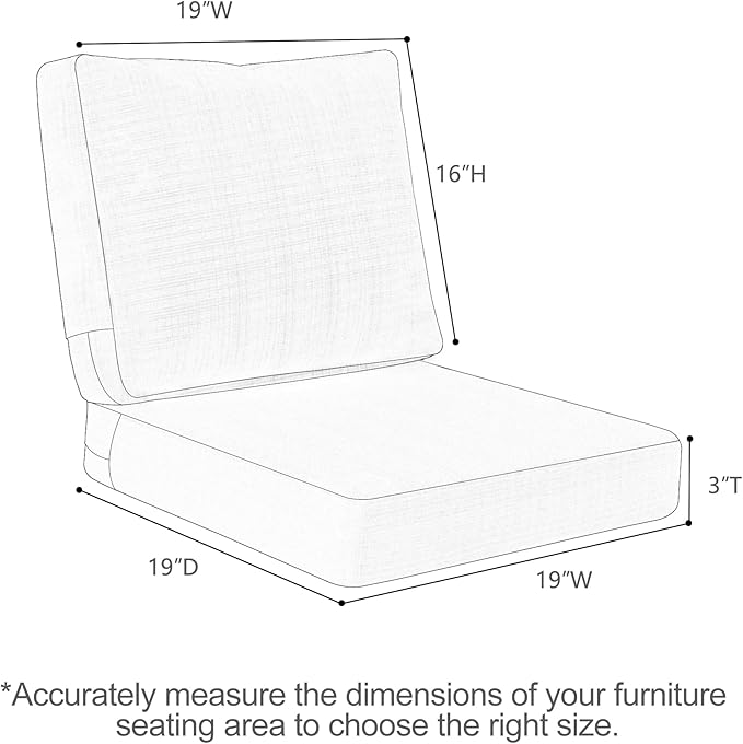 Favoyard 19×19 inch Deep Seat Patio Cushions Water-Resistant & Fadeness Furniture Cushion Set for Outdoor Chair Couch with Polyester-Linen Fabric, Removable Cover, Hidden Zipper & Adjustment Staps