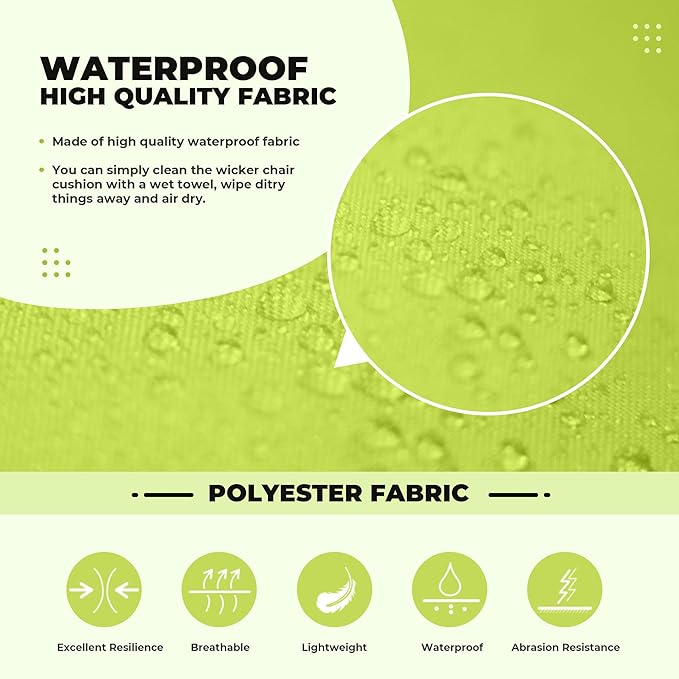 Wicker Chair Cushions, Waterproof Outdoor Loveseat Cushions for Patio Furniture, Tufted Wicker Furniture Cushions, 1 Loveseat and 2 U-Shaped Cushions, Light Green