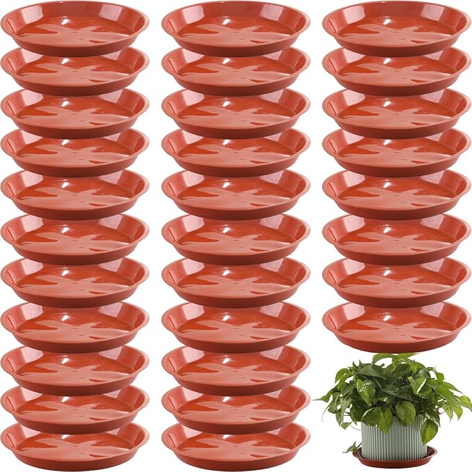 30 Pack Plant Saucer 8 Inches Plant Trays for Pots Plastic Round Drip Trays Flower Pot Saucers Black Planter Water Tray Plant Drainage Tray, Red