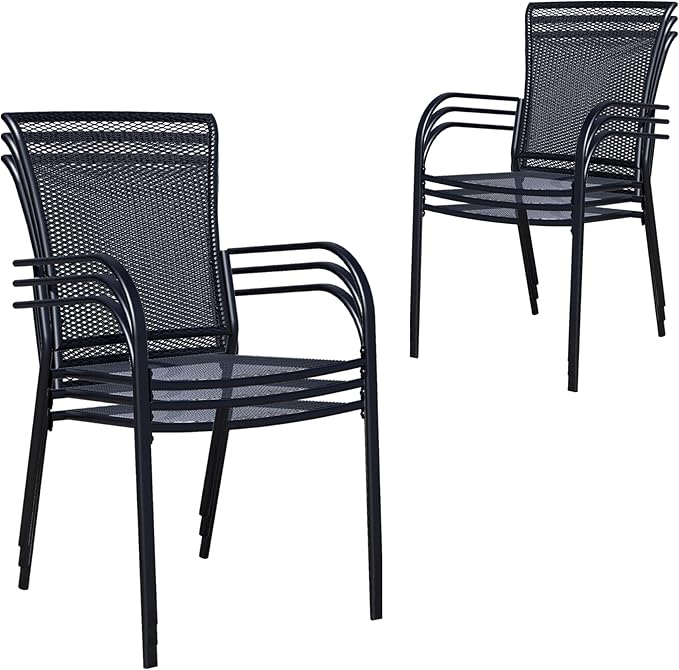 Patio Dining Chairs Set of 6, Black Stackable Outdoor Dining Chairs, Metal Mesh Patio Furniture Set for Garden Backyard Lawn Deck Support Over 300 lbs