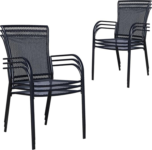 Patio Dining Chairs Set of 6, Black Stackable Outdoor Dining Chairs, Metal Mesh Patio Furniture Set for Garden Backyard Lawn Deck Support Over 300 lbs
