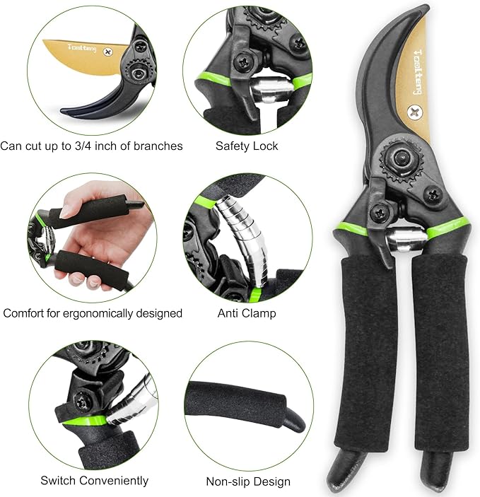 Premium Titanium Bypass Pruning Shears, Heavy Duty Ultra Sharp Garden Scissors, Professional Hand Pruners, Tree Trimmers, Hedge Clippers, Garden Shears and Rose Clippers Tools for Gardening