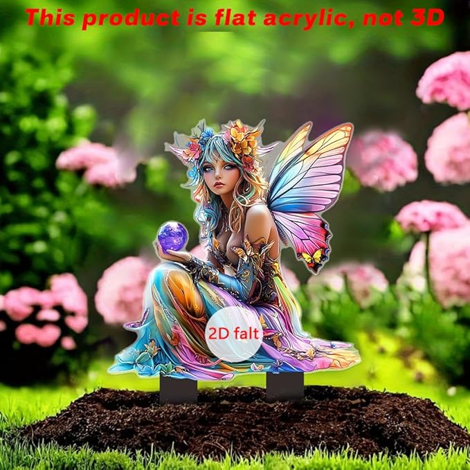 Garden Decor, Acrylic 2D Stake, Pot Plants Garden Yard Lawn Outdoor Fairy Statue Ornaments, Fairy Garden Accessories Decoration (Style A)