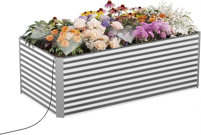 8x4x3 ft Tall Galvanized Raised Garden Bed with Self-Watering System, Elevated Planter Boxes Outdoor, Rectangular Deep Raised Beds for Gardening,Vegetables,Flowers, Backyard, Patio