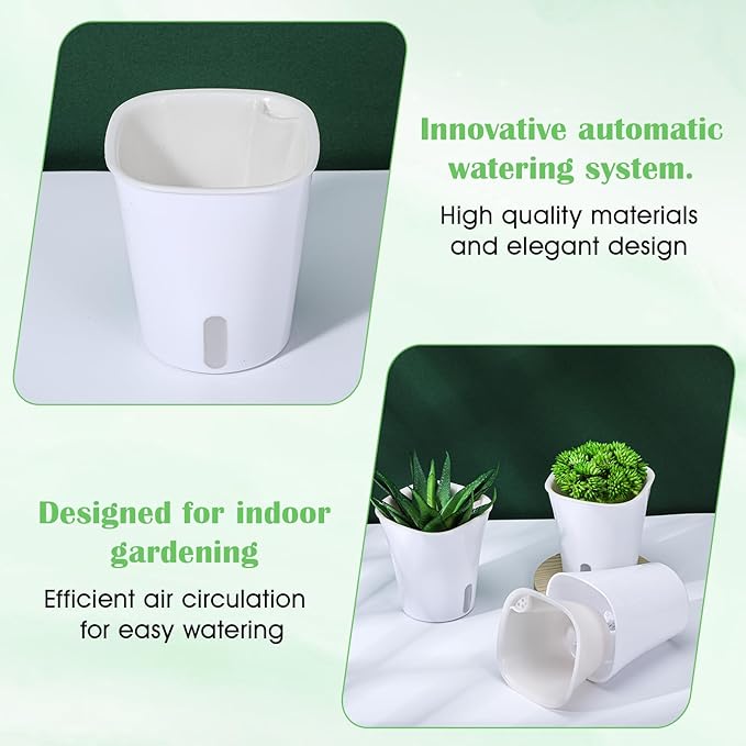 20 Sets 3" Self Watering Pots, Self Watering Planters for Indoor Plants, Plastic Small Garden Pots with Level Indicator and Vents for House Plants, Flowers