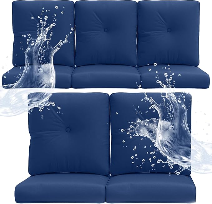 Outdoor Chair Cushions 5 Sets- 22 * 24" Patio Furniture Cushions with Removable Cover, 27D High Density Sponge Filling Outdoor Patio Cushions for Chairs, Rocker, Sofa and Loveseat - Blue