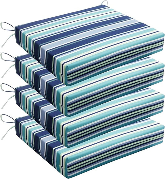 Wellsin Outdoor Chair Cushions for Patio Furniture - Outdoor Cushions for Chairs - Water Resistant Patio Chair Cushions Set of 4, 18.5"X16"X3", Stripe 02