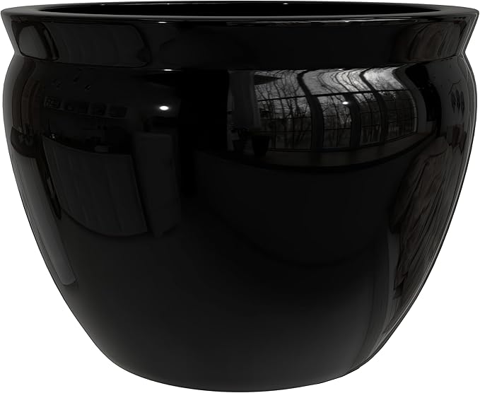 Red Lantern Large 20" Porcelain Fishbowl Black Planter or Cachepot for Indoor/Outdoor Use in Garden Entryway Living Room Boho Eclectic Modern Contemporary Classic Traditional Style Decor