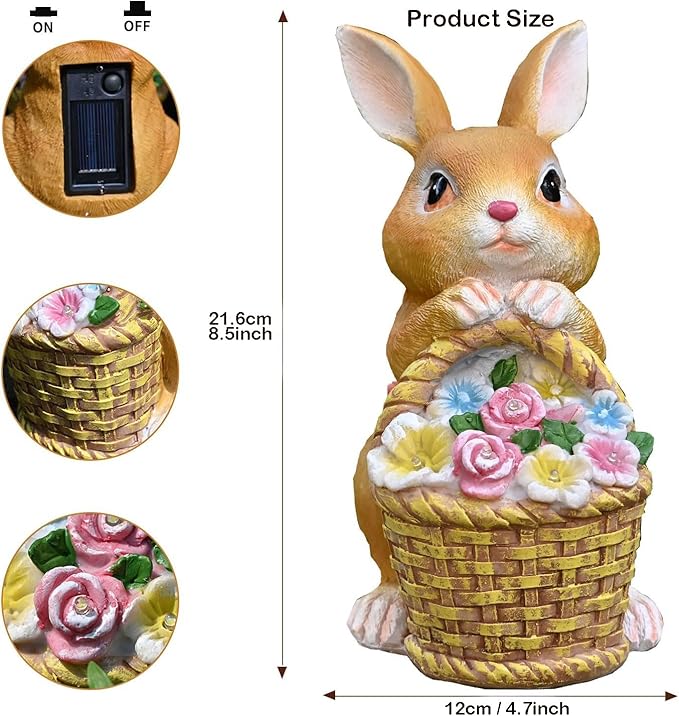 Garden Rabbit Statue Solar Light Outdoor Decorations Rabbit Figurine Light for Outdoor Patio Balcony Yard Porch Lawn for Women Mom Grandma Family Friend