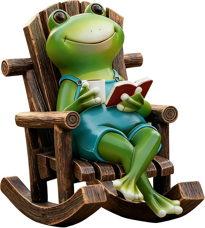 Flytime Frog Garden Decor, Outdoor Garden Statue,Frog on Rocking Chair,Suitable for Indoor and Outdoor Patios, Gardens, Flowers, and Lawns, A Whimsical Decoration(Coffee)